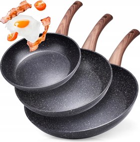 3x Gránit serpenyő indukciós gázs sütéshez 20 24 28 cm