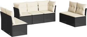 vidaXL 7 részes fekete polyrattan kerti ülőgarnitúra párnával
