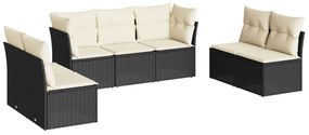 vidaXL 7 részes fekete polyrattan kerti ülőgarnitúra párnával