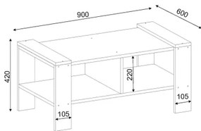 ERICA dohányzóasztal 42x90 cm fehér/barna