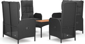 vidaXL 5 részes fekete polyrattan kerti étkezőgarnitúra párnákkal
