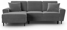 Világosszürke bársony kinyitható tárolóhelyes sarokkanapé (bal oldali-heverő résszel) Kyoto – Cosmopolitan Design