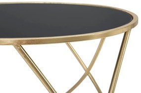 Kerek üveg dohányzóasztal, hajlított lábbal, 60 cm, fekete-arany - CANOPUS