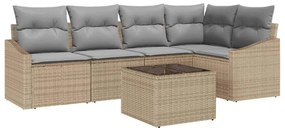 vidaXL Kanapé Szett párnával 6 pcs Bézs polirattan