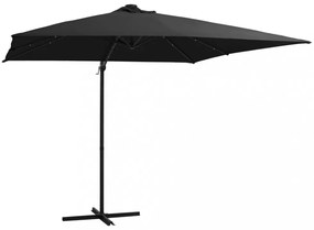 fekete konzolos napernyő LED-del és acélrúddal 250x250 cm