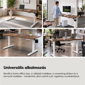 Elektromos, állítható magasságú, ergonomikus, fehér/dió íróasztal,1600x800 mm: ARIA
