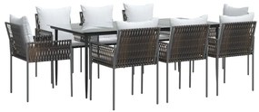 vidaXL 9 részes polyrattan és acél kerti étkezőgarnitúra párnával