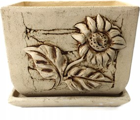 Samott agyag kaspó 23,5 cm+ állvány típus Tulipán napraforgó motívum