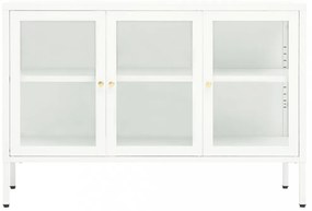 fehér acél és üveg tálalószekrény 105 x 35 x 70 cm