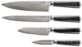 G21 Damascus Premium késkészlet bambusz blokkban, 4 db + élezőkő