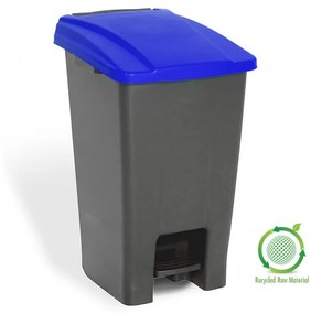 Szelektív hulladékgyűjtő konténer, műanyag, pedálos, antracit/kék, 70L