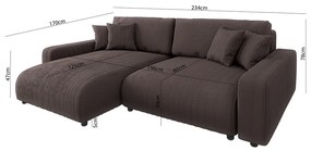 Barna kordbársony kinyitható sarokkanapé (variálható) Sara – Ropez