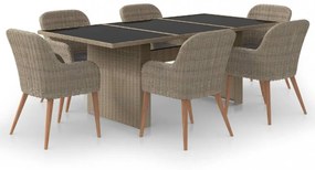 7 részes barna kültéri polyrattan étkezőgarnitúra