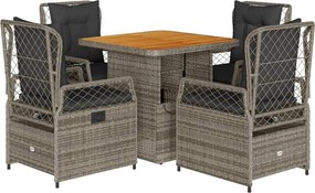 vidaXL 5 részes szürke polyrattan kerti étkezőgarnitúra párnával