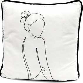 Párna Női Motívum 40cm Fehér Fekete Vázlat