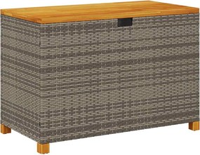 Szürke Polyrattan És Akácfa Kerti Tárolóláda 110 X 55 X 63 Cm