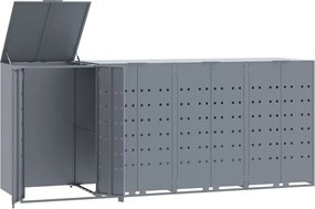 vidaXL szürke acél kerekes tároló 4 szemeteskukához 276 x 79 x 117 cm