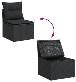 6 részes Kert Sofa Szett Párnákkal Fekete Poli Rattan