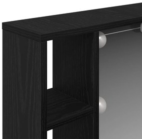 LED Tükör Szekrény - Fekete Tölgy - 76x15x55 cm - Mesterséges Fa