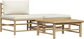 vidaXL 3 részes bambusz kerti bútorszett krémfehér párnákkal