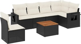 vidaXL 7 részes fekete polyrattan kerti ülőgarnitúra párnával