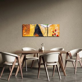 Kép - táncoló balerinák, olajfestmény (órával) (90x30 cm)
