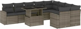 vidaXL 10 részes szürke polyrattan kerti ülőgarnitúra párnákkal