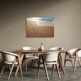 Kép - nyomok a homokban és a tenger (üvegen) (70x50 cm)
