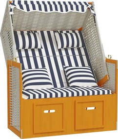 vidaXL fehér és kék polyrattan és tömör fa strandszék párnákkal