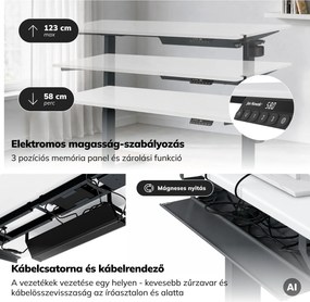 Elektromos íróasztal magasságállítással ergonomikus antracit-fehér, 1600x800 mm: ARIA