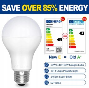 Famitree hidegfehér izzó Led izzó E27 20W 4 db 4000 K, 2452 lm