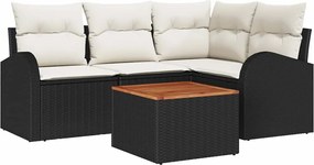 vidaXL Kerti Kanapé Szett tárolóval 5 pcs Fekete és Krém polirattan