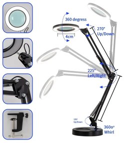 Brilagi - LED Dimmelhető asztali lámpa nagyítóval LED/12W/5V 3000/4200/6000K fekete