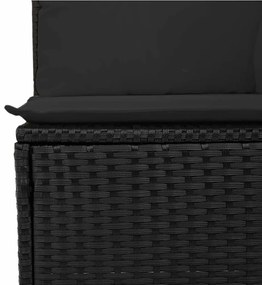4 személyes fekete polyrattan kerti kanapé párnával