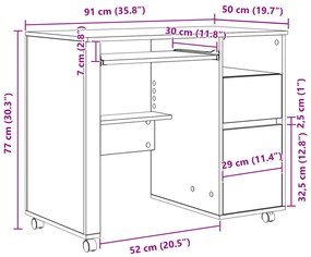 Fehér Íróasztal Fiókokkal Fehér MDF, Forgácslap Szabványos Fiókok