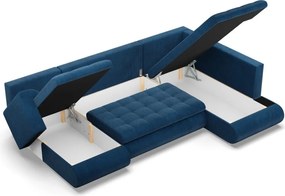 Tokio U sarokkanapé, 3 ágyneműtartóval, kordbársony, jobboldali, kék