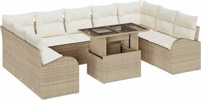vidaXL Kerti Kanapé Szett tárolóval 10 pcs Beige és krém polirattan