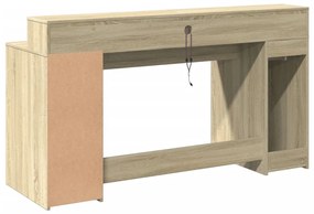 sonoma tölgy színű szerelt fa íróasztal LED-ekkel 160x55x91 cm