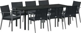 vidaXL Kert étkező szett 9 pcs Fekete és Szürke PE Rattan