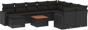 vidaXL 11 részes fekete polyrattan kerti ülőgarnitúra párnákkal