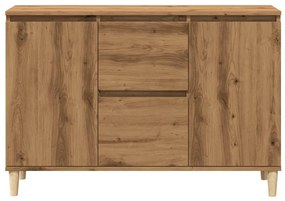 kézműves tölgy színű szerelt fa tálalószekrény 102 x 35 x 70 cm