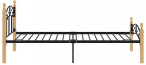 fekete fém és tömör tölgyfa ágykeret 90 x 200 cm