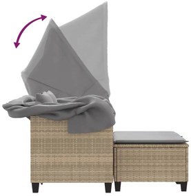 2 személyes bézs polyrattan kerti kanapé baldachinnal/székkel