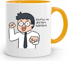 Sárga Bögre Ajándék Főnöknek Én Vagyok A Főnök, fényképes nyomattal