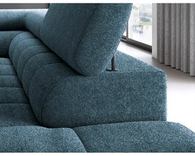 Kék buklé kinyitható-tárolóhelyes sarokkanapé (jobb oldali-L alakú) Ferucce – ELTAP