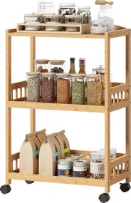 HOMCOM 3 szintes gurulós konyhai kocsi — bambusz tálaló- és tárolókocsi kerekeken, natúr | Aosom