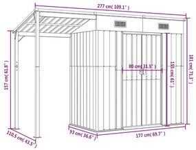 barna kerti fészer meghosszabbított tetővel 277x110,5x181 cm