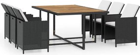 vidaXL 11-részes fekete polyrattan kültéri étkezőszett párnákkal