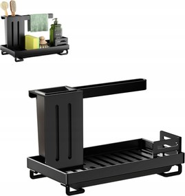 Konyhai Csepegtető Rendszerező Mosogató Állvány Szivacs Kefe Fekete Fém