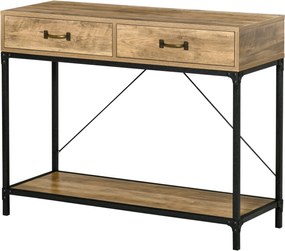 HOMCOM Konzol Asztal Polccal és 2 Fiókkal, 100 x 35 x 76,5 cm, Oldalsó Asztal, Kávézó Asztal, Kiállítós Asztal Kicsi Terekhez, Előszobához, Folyosóra,